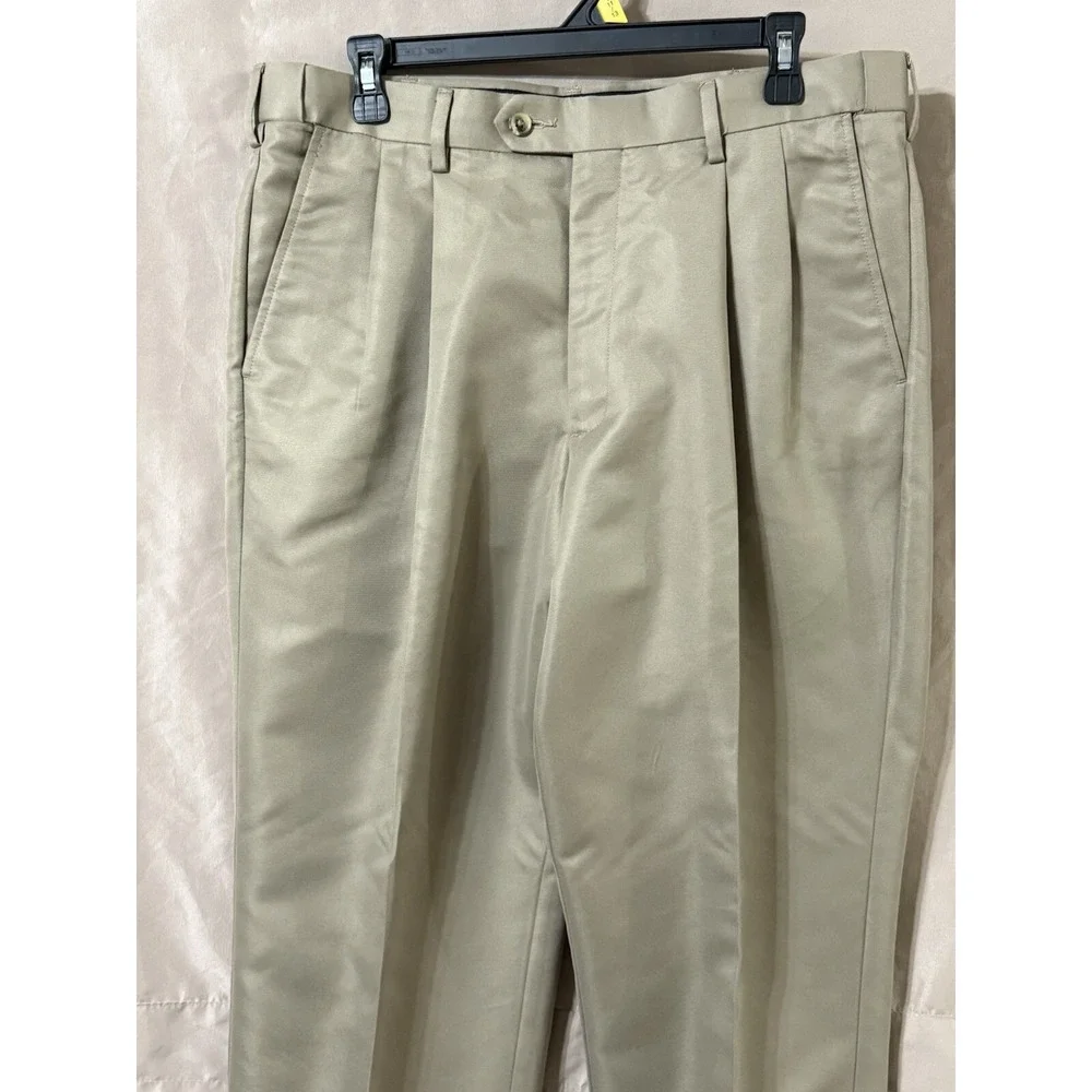 PERRY ELLIS PORTFOLIO Men's Tan Pleated-Front Classic-Fit Dress Pants SZ 33x29‎